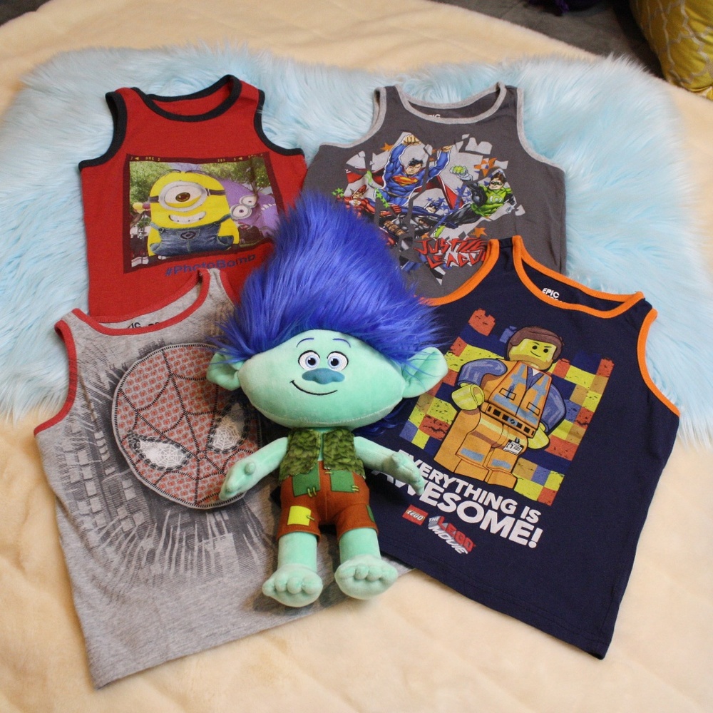 4 pc Bundle Boys Movie Characters Print Tank Tops